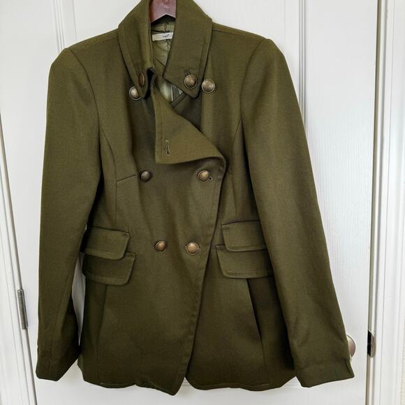 Hazel Army Olive Green Coat Buttons Pockets Double Breasted Women’s M Lined - Picture 1 of 14